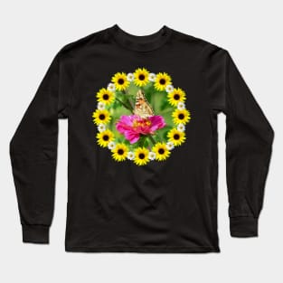 butterfly sunflower daisy flowerpattern blossom Long Sleeve T-Shirt